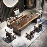 Solid wood new Chinese home office full set of log coffee table tea table and chair combination