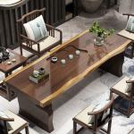 Solid wood new Chinese home office full set of log coffee table tea table and chair combination