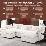Ihanherry 111.4" U Shaped Cloud Couch Modern Modular Sectional Sofa with 2 Ottoman, 5-Seat Chenille Deep Seat Sofa with 5 Pillows for Living Room, Bedroom and Apartment, Beige