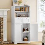Iwell Tall Bathroom Cabinet, Storage Cabinet with 2 Drawers & Adjustable Shelves, Bathroom Storage Cabinet for Living Room, Dining Room, Entryway, White