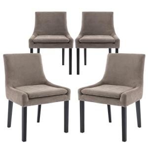 COLAMY Modern Dining Chairs Set of 4, Upholstered Corduroy Accent Side Leisure Chairs with Mid Back and Wood Legs for Living Room/Dining Room-Camel