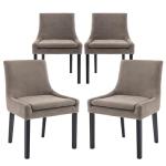 COLAMY Modern Dining Chairs Set of 4, Upholstered Corduroy Accent Side Leisure Chairs with Mid Back and Wood Legs for Living Room/Dining Room-Camel