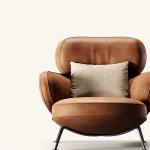 Leather Simple Living Room Chairs Brown Italian Hotel Salon Lounge Chairs Armchair Puffs Designer Fauteuils De Salon Furniture