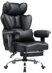 COMHOMA Big and Tall Office Chair 400LBS Wide Ergonomic Gaming Chair with Deluxe Embossing Designed Leather with Foot Rest,150°Reclining Adjustable Armrests Pocket Spring Back Support and Pillow