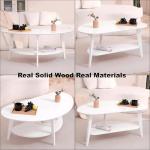 NAVREX Mid-Century Modern Coffee Table for Living Room, 100% Solid Wood Oval Coffee Table, 2 Tier Wooden Coffee Tables for Home Office Livingroom, 40.2 x 22 Inches Easy Assemble (White)