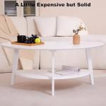 NAVREX Mid-Century Modern Coffee Table for Living Room, 100% Solid Wood Oval Coffee Table, 2 Tier Wooden Coffee Tables for Home Office Livingroom, 40.2 x 22 Inches Easy Assemble (White)