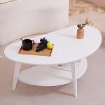 NAVREX Mid-Century Modern Coffee Table for Living Room, 100% Solid Wood Oval Coffee Table, 2 Tier Wooden Coffee Tables for Home Office Livingroom, 40.2 x 22 Inches Easy Assemble (White)