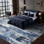 Yarooge 8x10 Area Rugs, Abstract Morden Soft Washable Rug, Non-Slip Low Pile Rugs for Living Room, Bedroom, Dining Room, Home, Office (Blue & White)