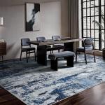 Yarooge 8x10 Area Rugs, Abstract Morden Soft Washable Rug, Non-Slip Low Pile Rugs for Living Room, Bedroom, Dining Room, Home, Office (Blue & White)