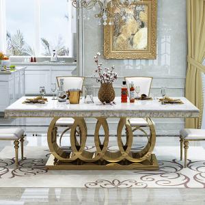 Light luxury dining table and chairs rectangular high-end marble dining table modern simple stainless steel dining table househo