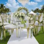 50pcs Hotel sliver/Gold Round Back White Wedding Chair Stainless Steel Stackable Dining Party Event Banquet Chair