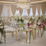 50pcs Hotel sliver/Gold Round Back White Wedding Chair Stainless Steel Stackable Dining Party Event Banquet Chair