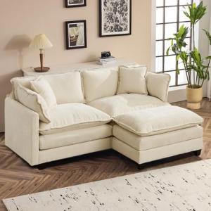 SoarFlash 77.95" Chenille Sectional Sofa, Comfy L Shaped Modular Coush Sofa with Ottoman, Modern 2 Seat Couch Deep Seat Sofa Set for Living Room,Beige