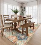 Lahome Moroccan 5x8 Area Rug, Ultra-Thin Washable Rugs for Living Room Bedroom, Soft Large Oriental Non-Slip Non Shedding Throw Large Carpet for Dining Room Office, Cream/Multi