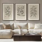 Large Framed Botanical Wall Art for Living Room, 3 Piece Neutral Plant Canvas Painting Prints Artwork for Walls, Vintage Floral illustration Pictures for Farmhouse Bedroom Kitchen Wall Decor, 20x30