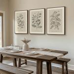 Large Framed Botanical Wall Art for Living Room, 3 Piece Neutral Plant Canvas Painting Prints Artwork for Walls, Vintage Floral illustration Pictures for Farmhouse Bedroom Kitchen Wall Decor, 20x30