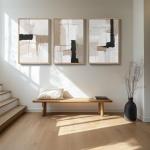 Large Framed Neutral Abstract Wall Art for Living Room, Set of 3 Modern Black and White Beige Canvas Prints Paintings Artwork for Walls, Minimalist Pictures for Bedroom Hallway Wall Decor 24x36 In