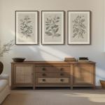 Large Framed Botanical Wall Art for Living Room, 3 Piece Neutral Plant Canvas Painting Prints Artwork for Walls, Vintage Floral illustration Pictures for Farmhouse Bedroom Kitchen Wall Decor, 20x30