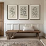 Large Framed Botanical Wall Art for Living Room, 3 Piece Neutral Plant Canvas Painting Prints Artwork for Walls, Vintage Floral illustration Pictures for Farmhouse Bedroom Kitchen Wall Decor, 20x30