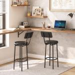 HOOBRO Bar Stools, Set of 2 Bar Stools with PU Upholstered, Bar Chairs with Footrest and Back, 26" Bar Stools for Kitchen Island, Dining Room, Easy to Assemble, Black BK31BY01G1
