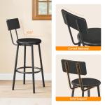 HOOBRO Bar Stools, Set of 2 Bar Stools with PU Upholstered, Bar Chairs with Footrest and Back, 26" Bar Stools for Kitchen Island, Dining Room, Easy to Assemble, Black BK31BY01G1