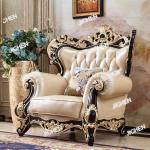 HS European leather sofa luxury villa living room ebony first layer cowhide solid wood furniture