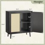 Huuger Buffet Cabinet with Storage, Storage Cabinet with Synthetic Rattan Decor Doors, Solid Wood Feet, for Hallway, Entry, Living Room, Black