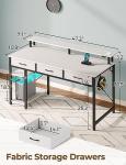 Rolanstar Computer Desk with Power Outlets & LED Light, 47 inch Home Office Desk with Drawers and Storage Shelves, Writing Desk with Monitor Stand, Modern Work Study Desk for Home Office, White