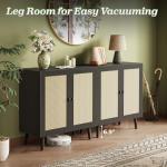 Huuger Buffet Cabinet with Storage, Storage Cabinet with Synthetic Rattan Decor Doors, Solid Wood Feet, for Hallway, Entry, Living Room, Black