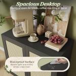 Huuger Buffet Cabinet with Storage, Storage Cabinet with Synthetic Rattan Decor Doors, Solid Wood Feet, for Hallway, Entry, Living Room, Black