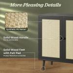 Huuger Buffet Cabinet with Storage, Storage Cabinet with Synthetic Rattan Decor Doors, Solid Wood Feet, for Hallway, Entry, Living Room, Black