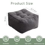 HIGOGOGO Square Stuffed Pouf Ottoman, Corduroy Poufs with Foam Chunk Filling, Furry and Fluffy Pouf Foot Stool Storage Ottoman, 21 X 21 Floor Poufs Foot Rest for Living Room, Dark Grey