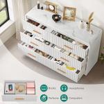 YITAHOME 6-Drawer Dresser with Built-in Power Outlet, Wood TV Stand with 6 Large Drawers and Bar Handles, White Dresser Chest of Drawers for Living Room, Hallway, Entryway