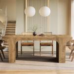 Tribesigns 71-Inch Large Dining Table for 6-8, Farmhouse Wooden Kitchen Table with Arched Design, Rectangular Dining Room Furniture with Double Pedestal for Dinner, Banquet, Natural Wood Grain