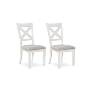 Signature Design by Ashley Robbinsdale Casual Upholstered Solid Wood Dining Chair with Nailhead Trim, Set of 2, White & Light Gray