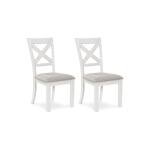 Signature Design by Ashley Robbinsdale Casual Upholstered Solid Wood Dining Chair with Nailhead Trim, Set of 2, White & Light Gray