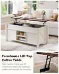 OKD 48" Farmhouse Lift Top Coffee Table with Sliding Barn Door,Rustic Center Table with Hidden Storage Compartment,Lifting Tabletop and Adjustable Shelf for Living Room,Office,Antique White