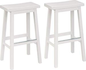 Amazon Basics Solid Wood Saddle-Seat Kitchen Counter Barstool with Footrest, Easy Assembly - 29-Inch Height - White - Set of 2