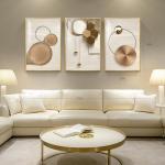 Large Framed Modern Luxury Gold Wall Art for Living Room, 3 Piece Bright Style Art Prints Paintings Artwork for Walls, Bronze Gold Geometric Pictures for Hallway Stair Office Wall Decor 24x36 In