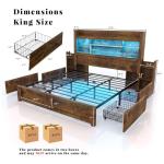 LUXOAK King Bed Frame with 49.6" Bookcase Headboard & 2 Bedside Stoage Racks & 4 Drawers, Farmhouse Wood Bed Frame with RGB LED & Charging Station, No Box Spring Needed, Rustic Brown