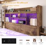LUXOAK King Bed Frame with 49.6" Bookcase Headboard & 2 Bedside Stoage Racks & 4 Drawers, Farmhouse Wood Bed Frame with RGB LED & Charging Station, No Box Spring Needed, Rustic Brown