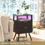 JOONEE Black Nightstand with Charging Station and LED Lights,Modern Bedside Table with 2 Storage Drawer and Open Wood Shelf, for Bedroom and Small Spaces,Night Stand with Solid Wood Legs,Black