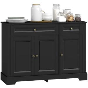 HOMCOM Sideboard Buffet Cabinet, Modern Buffet Cabinet with Storage and 2 Drawers, Coffee Bar Station with Adjustable Shelves for Kitchen, Entryway, Black