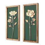3D Floral Green Wall Art, Wood Boho Framed Wall Arts for Bathroom, Bedroom, Living Room, Dinning Room or Office, Lightweight Green Farmhouse Decor Gift - Set of 2