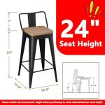 WENTMENT Metal Bar Stools Set of 4 Counter Height Barstools with Removable Back 24" Kitchen Bar Stools with Wooden Seat, Black