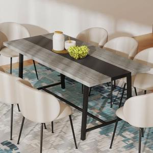 HOMCOM Industrial Dining Table for 8 People, 70.9" Long Rectangular Kitchen Table with Large Tabletop and Steel Legs for Dining Room, Distressed Gray