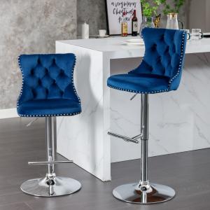 2PCS Swivel Velvet Bar Stools Counter Height Adjusatble Seat 360 ° Rotation Modern Soft Chairs for Home Kitchen Cafe Pub
