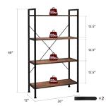 Skandiquip Bookshelf, 4 Tier Industrial Bookcase Storage Organizer, Display Shelves for Books/CDs, Bedroom Living Room Home Office, Rustic Brown
