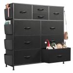 WLIVE Dresser for Bedroom with 10 Drawers, Fabric Dresser Chest of Drawers with Side Pockets and Hooks, Sturdy Metal Frame, Drawers Organizer Unit for Living Room, Hallway, Black