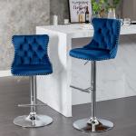 2PCS Swivel Velvet Bar Stools Counter Height Adjusatble Seat 360 ° Rotation Modern Soft Chairs for Home Kitchen Cafe Pub